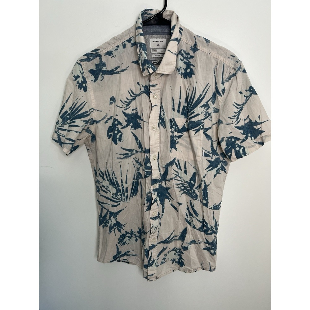 Quiksilver Men Medium Modern Fit Pattern Hawaiian Shirt Button Up Short Sleeves